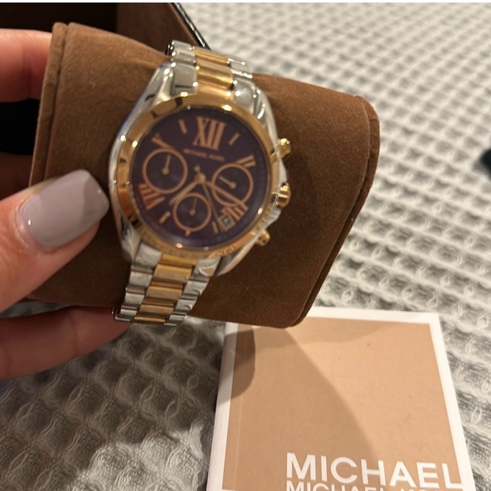 Michael Kors Gold and Silver Watch with Purple Face
